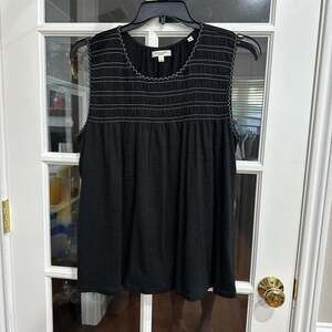 Max Studio Black Sleeveless Boho Top with White Contrast Stitching - XXL